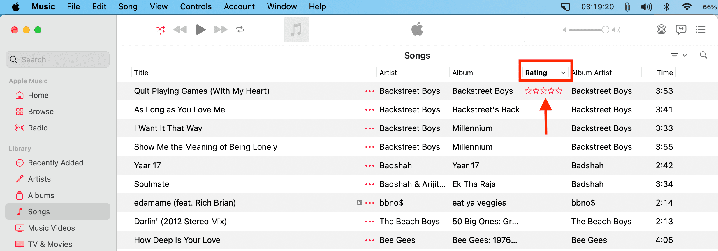Rating a song in Apple Music on Mac