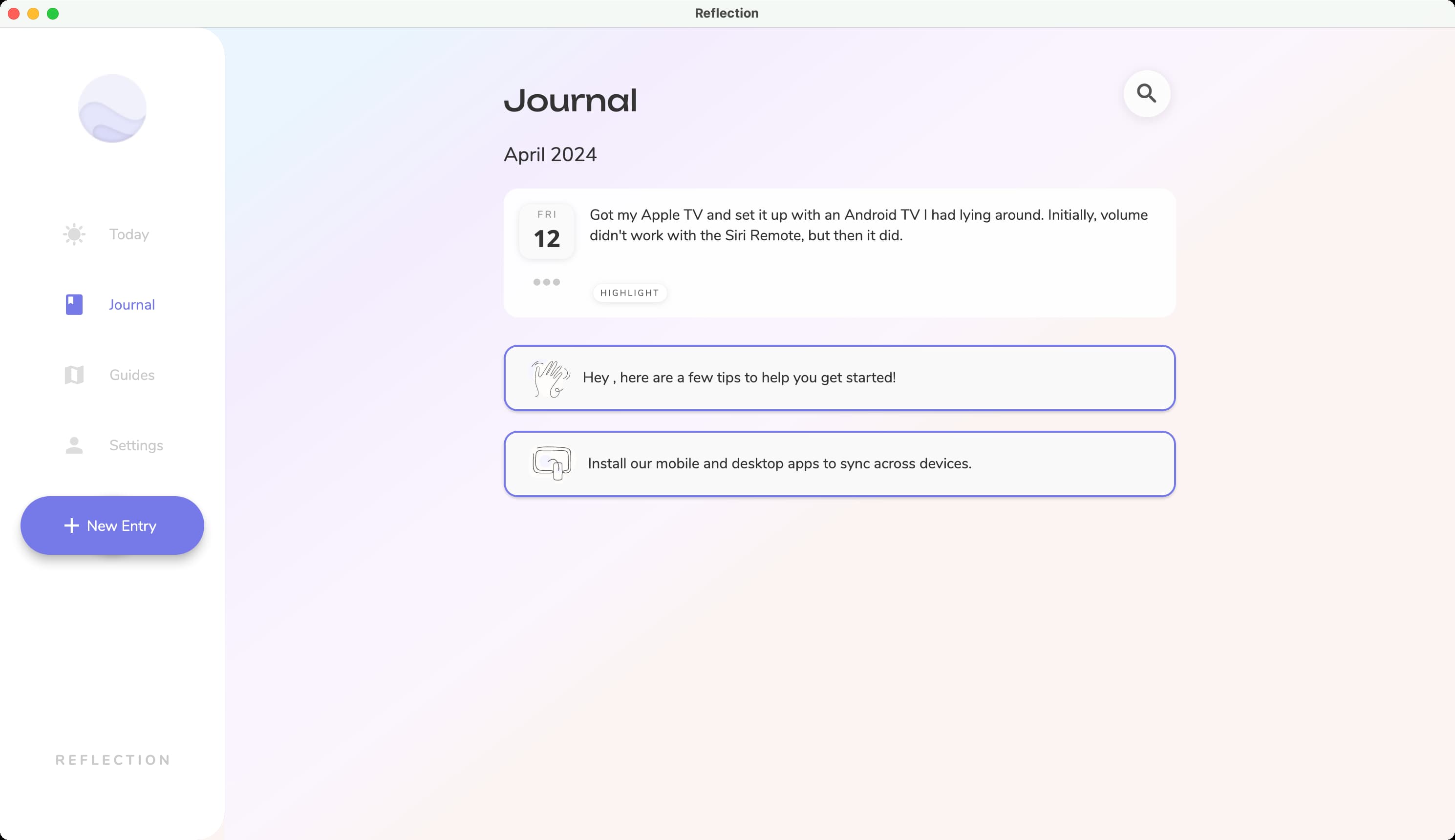 Reflection Journal and Prompts app on Mac