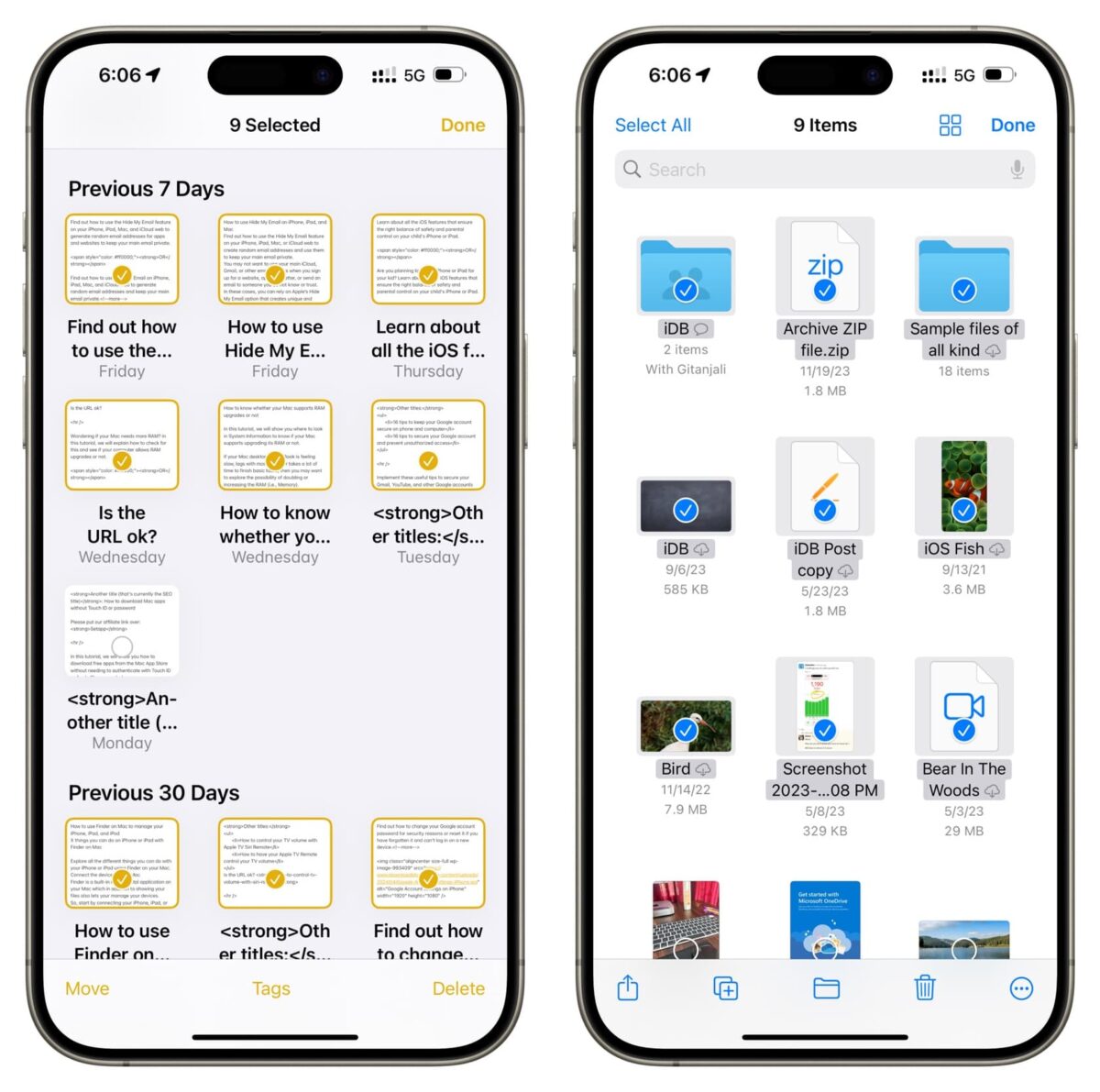 How to use two fingers to select multiple items on iPhone or iPad