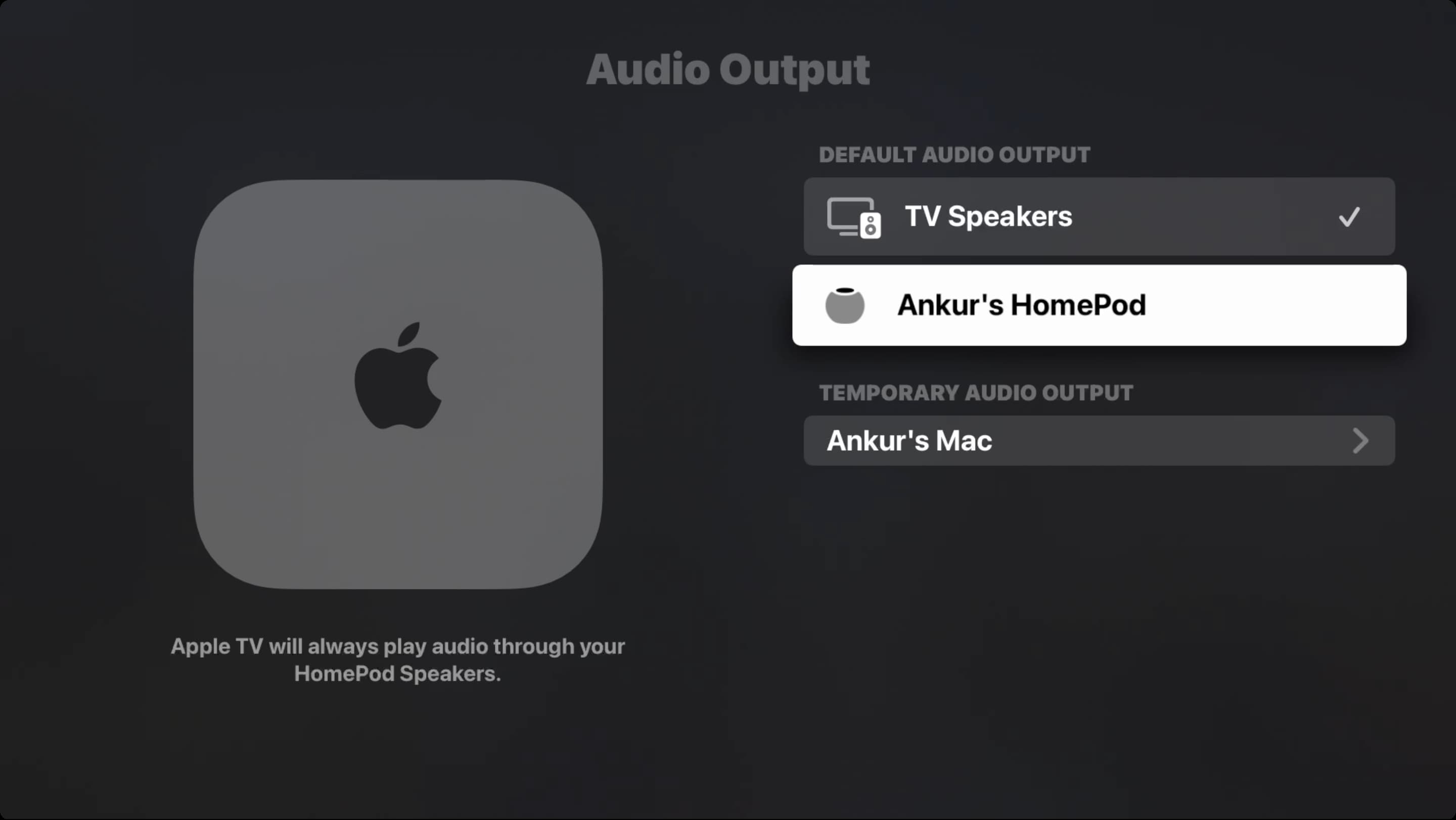 Set HomePod as Default Audio Output on Apple TV