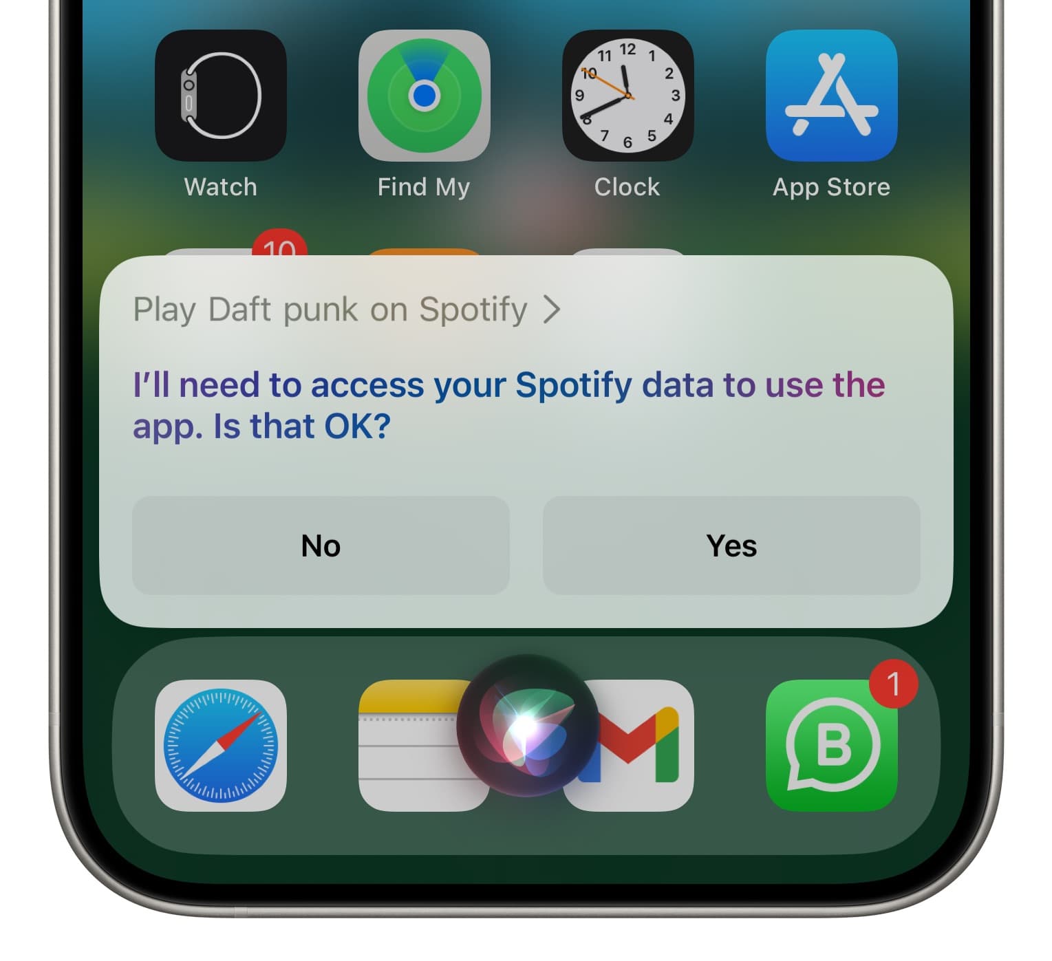 Siri asking to access Spotify app data on iPhone