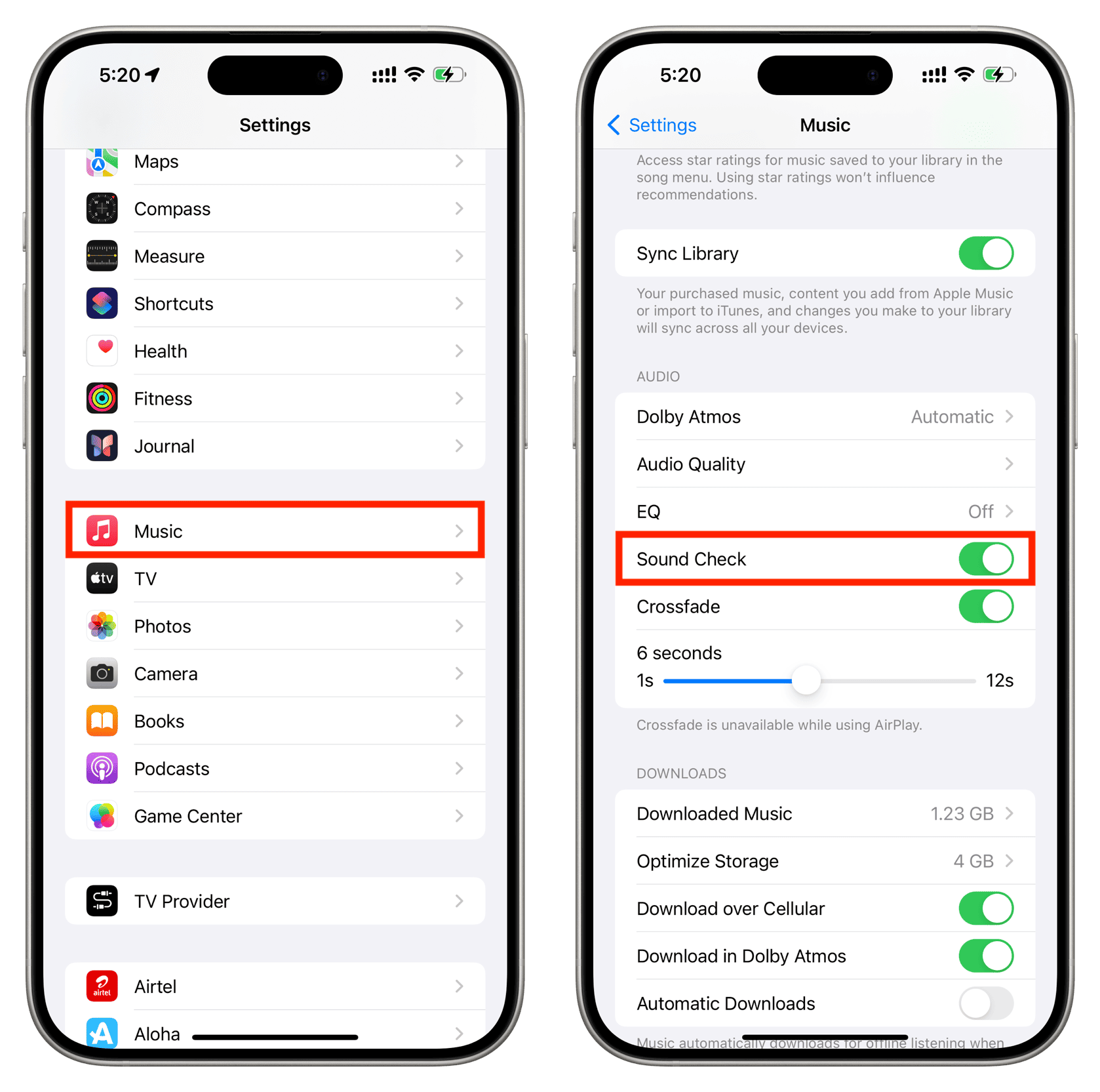 Sound Check in iPhone Music settings