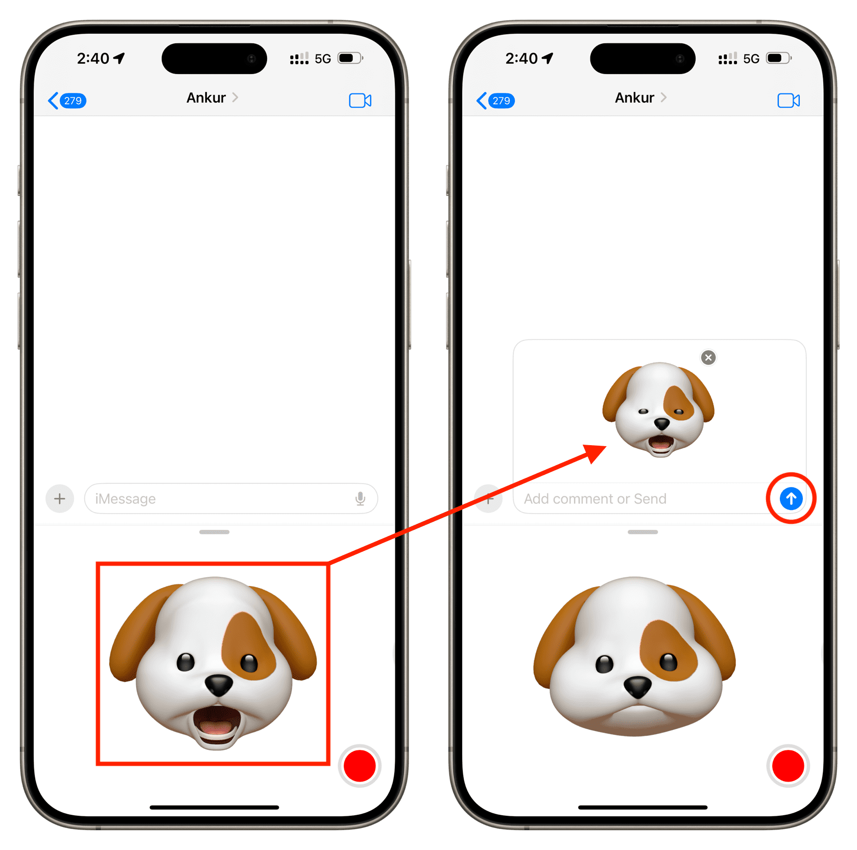 Tap Memoji to send it as sticker in Messages on iPhone