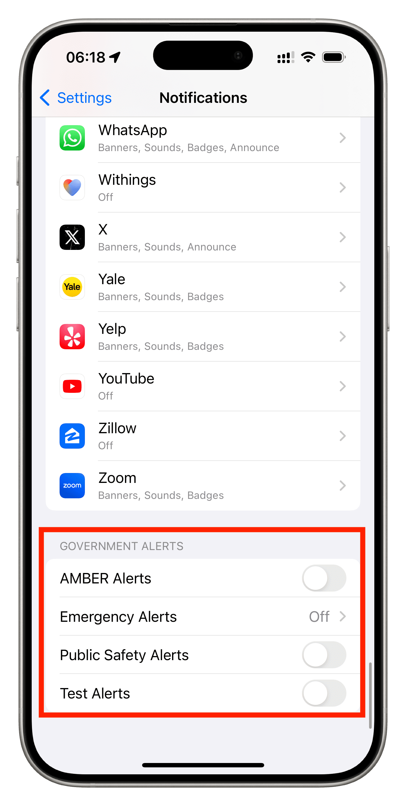 Turn off Government Alerts on iPhone