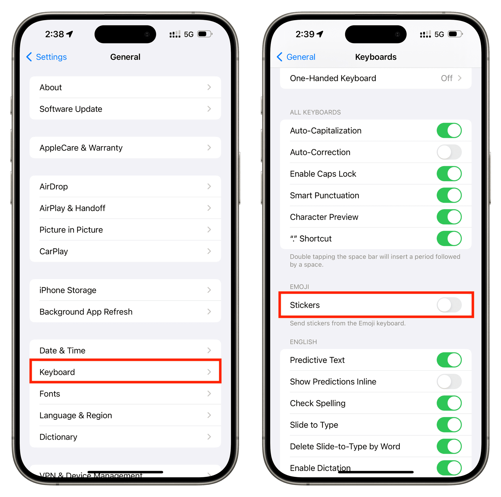 Turn off Stickers in iPhone Keyboard settings