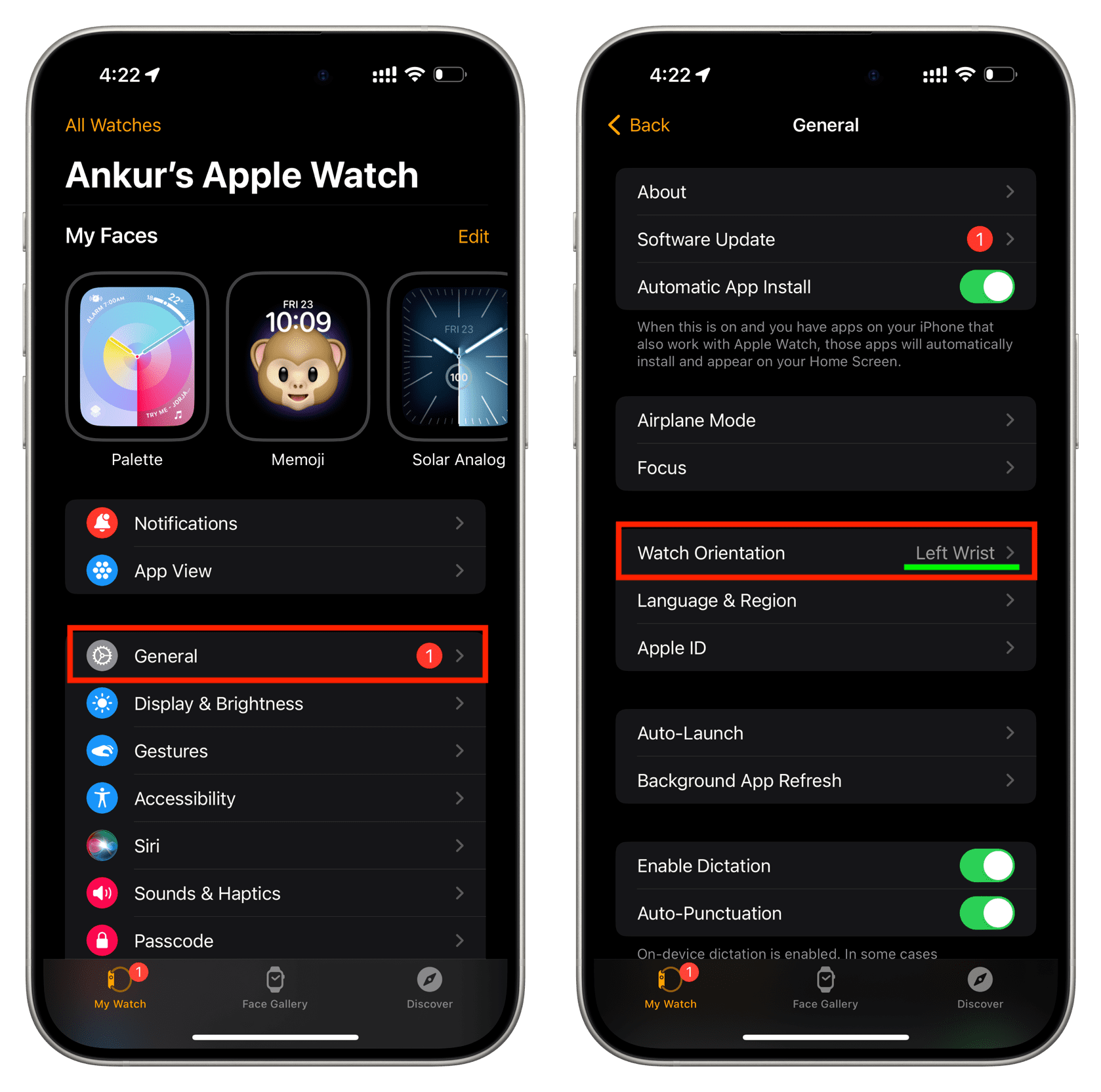 Watch Orientation in iPhone Watch app
