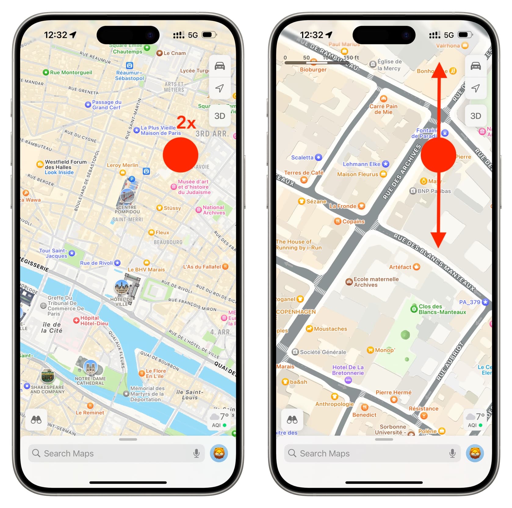 Zoom in and out in Apple Maps on iPhone with one finger