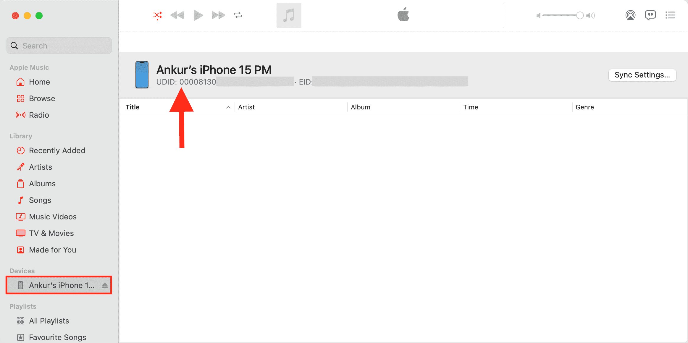 iPhone UDID in Mac Music app