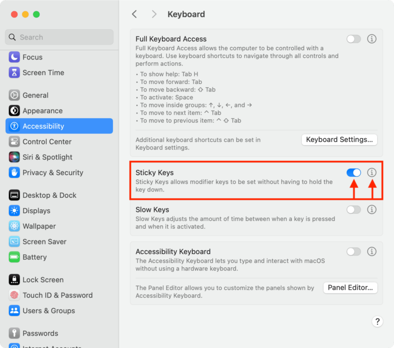 How to configure accessibility keyboard settings on Mac