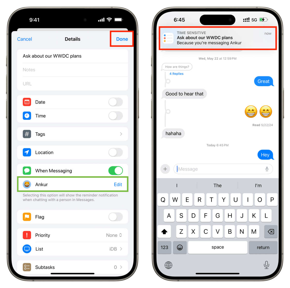 How to get reminded about a task when you message a person