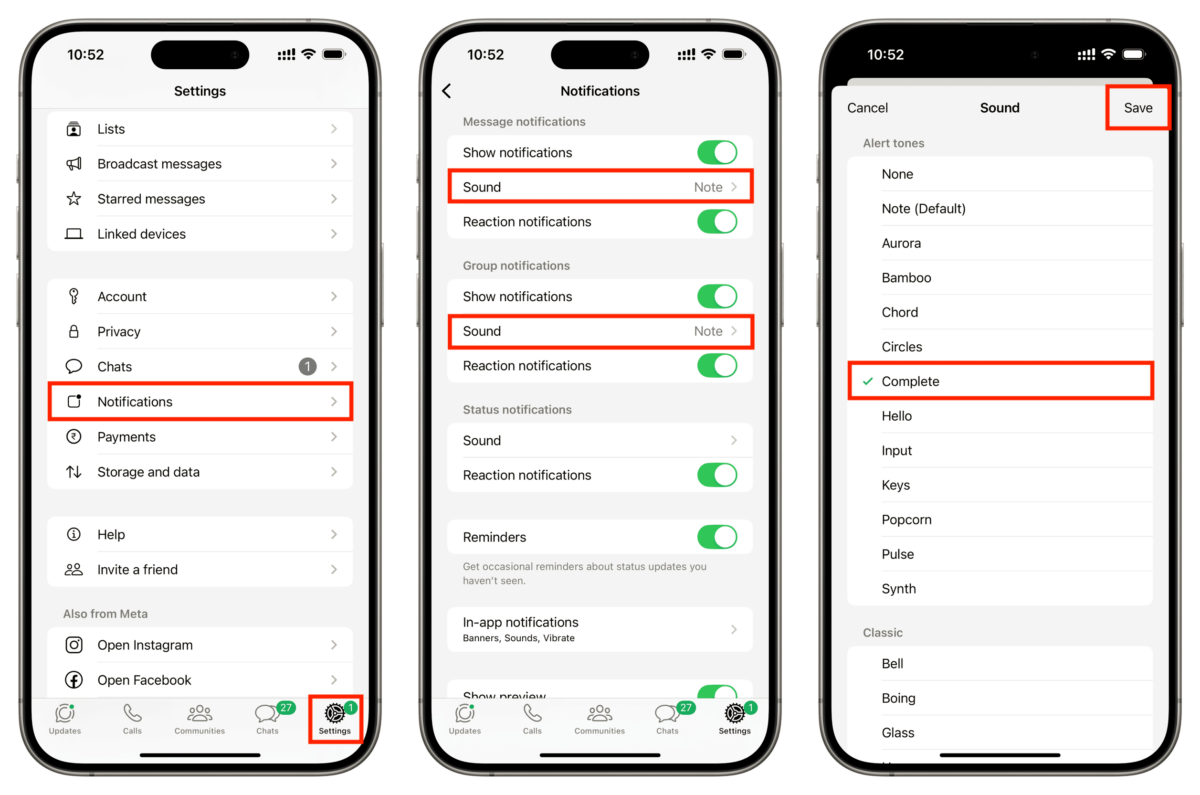 How to set a custom tone for a person or group on WhatsApp