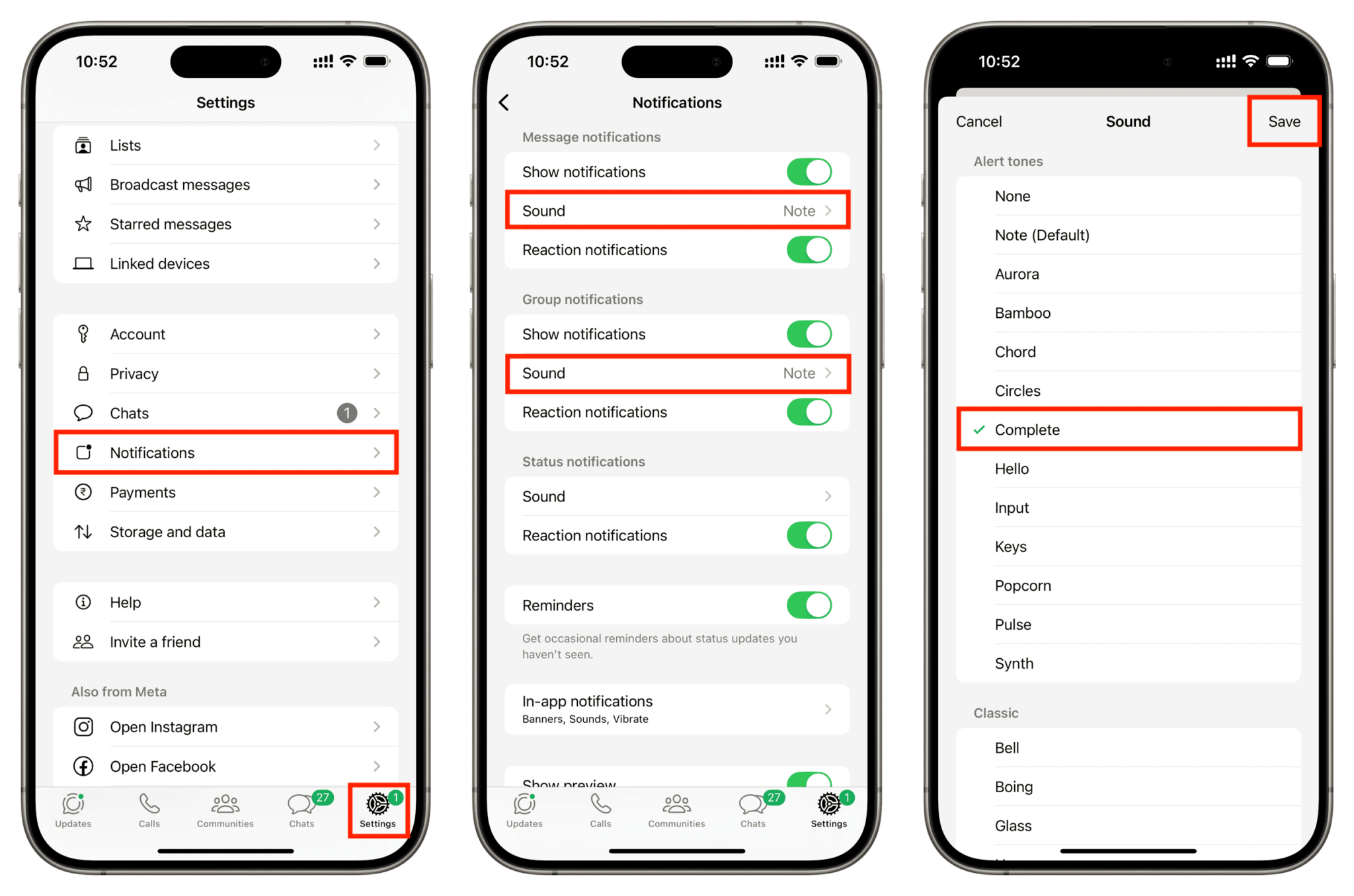 How to set a custom tone for a person or group on WhatsApp