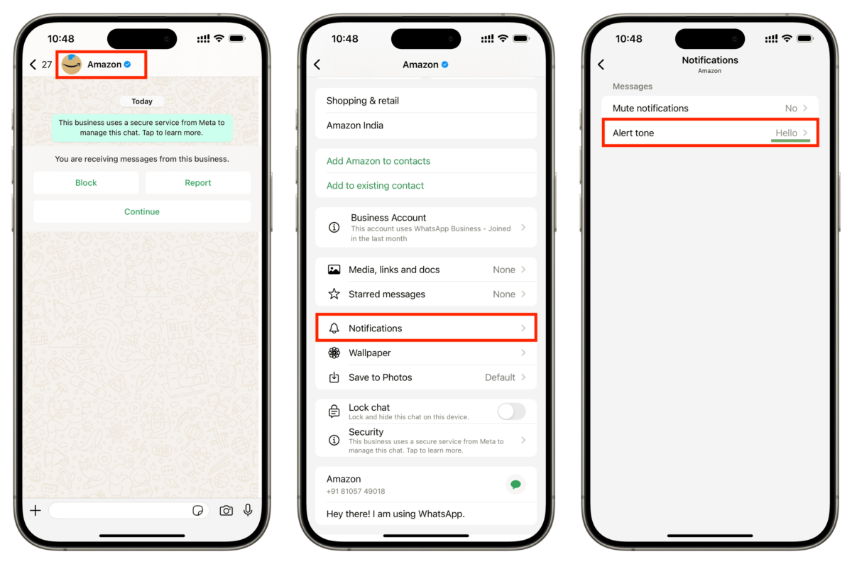 How to set a custom tone for a person or group on WhatsApp