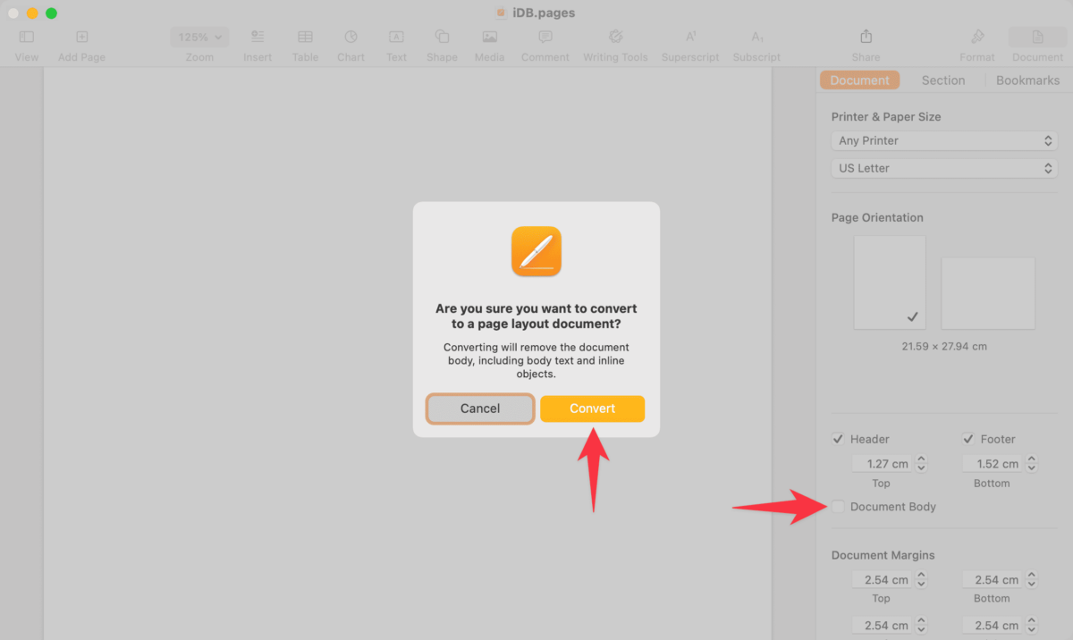 How to change the document background color in Pages