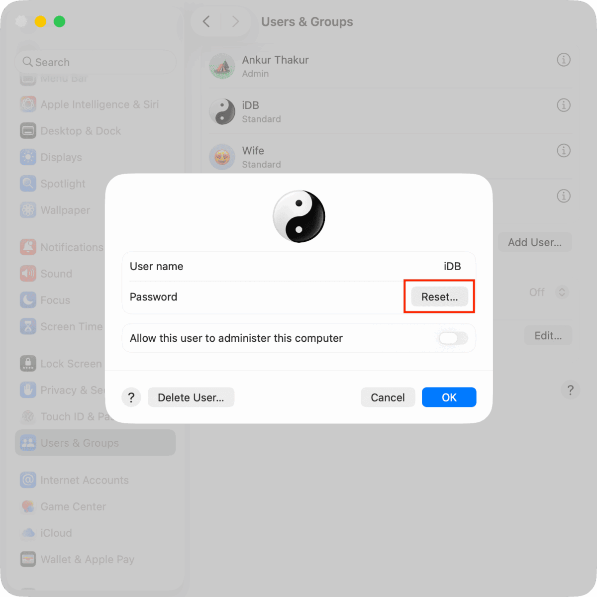 How to change the login password of a user on your Mac