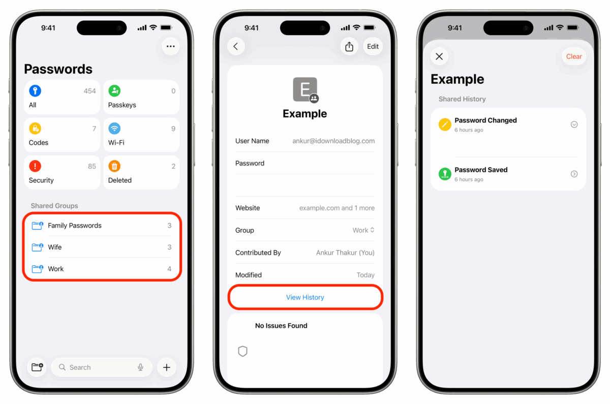 How to view history of old account passwords on iPhone