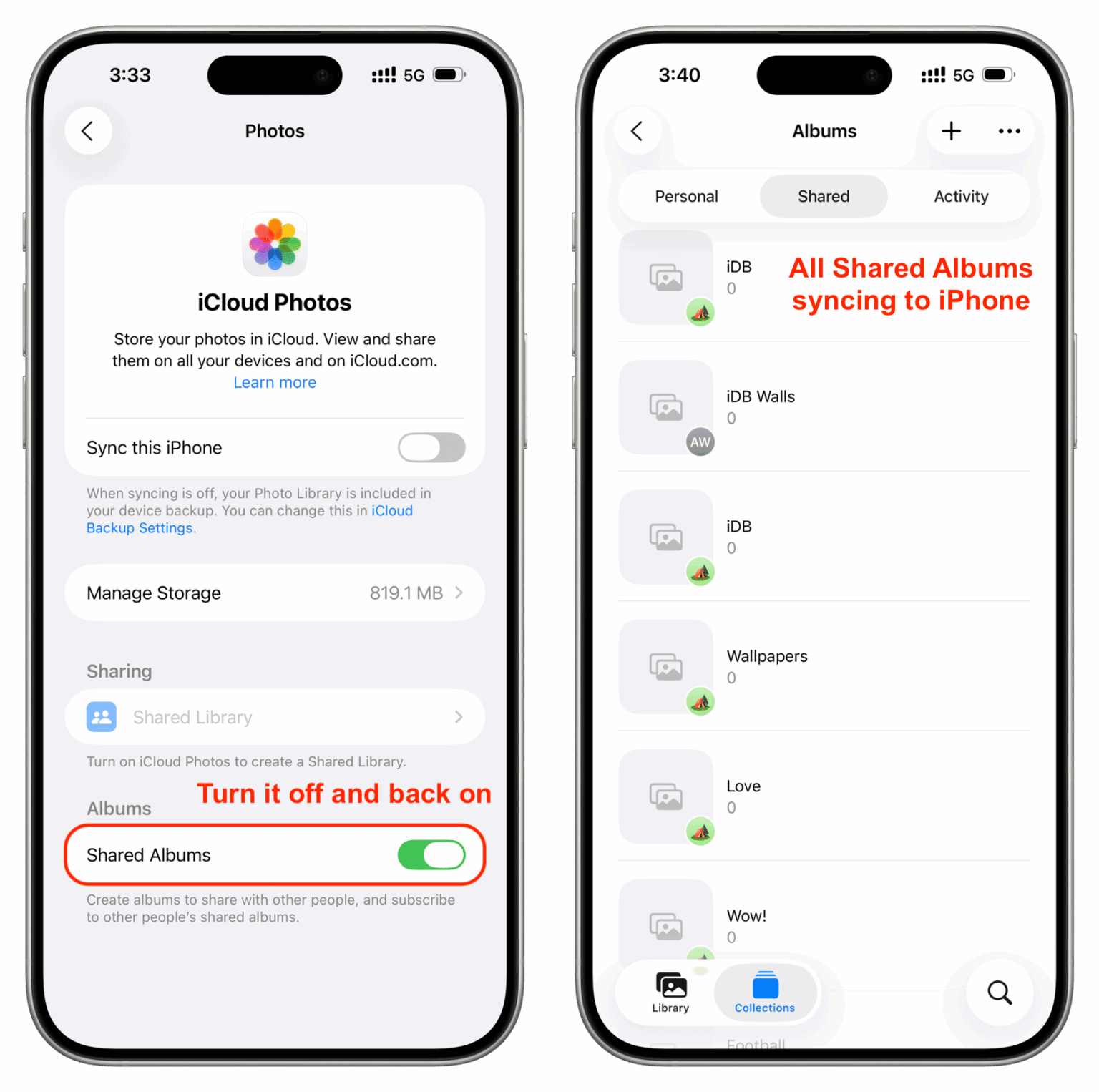 How to fix Shared Albums not showing in iOS Photos app