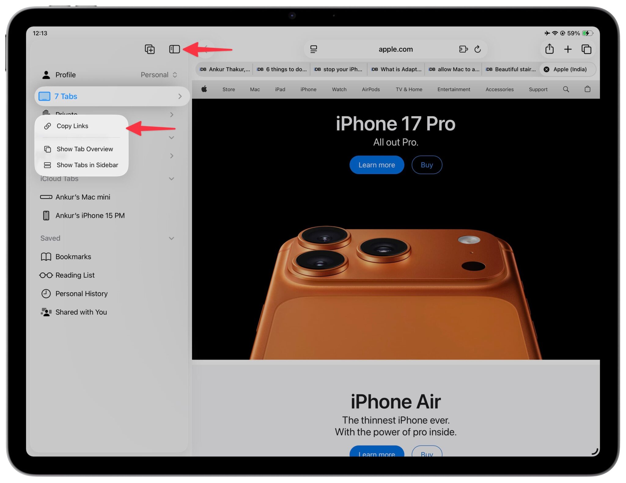 How to copy website links of all open tabs in Safari