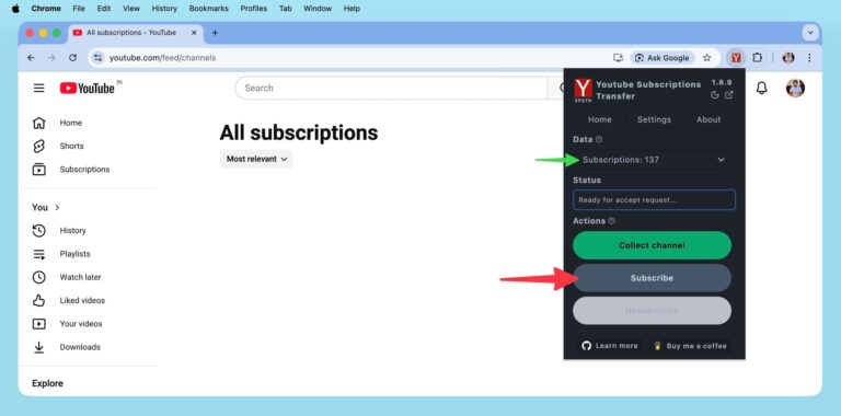 How to transfer all YouTube subscriptions between accounts