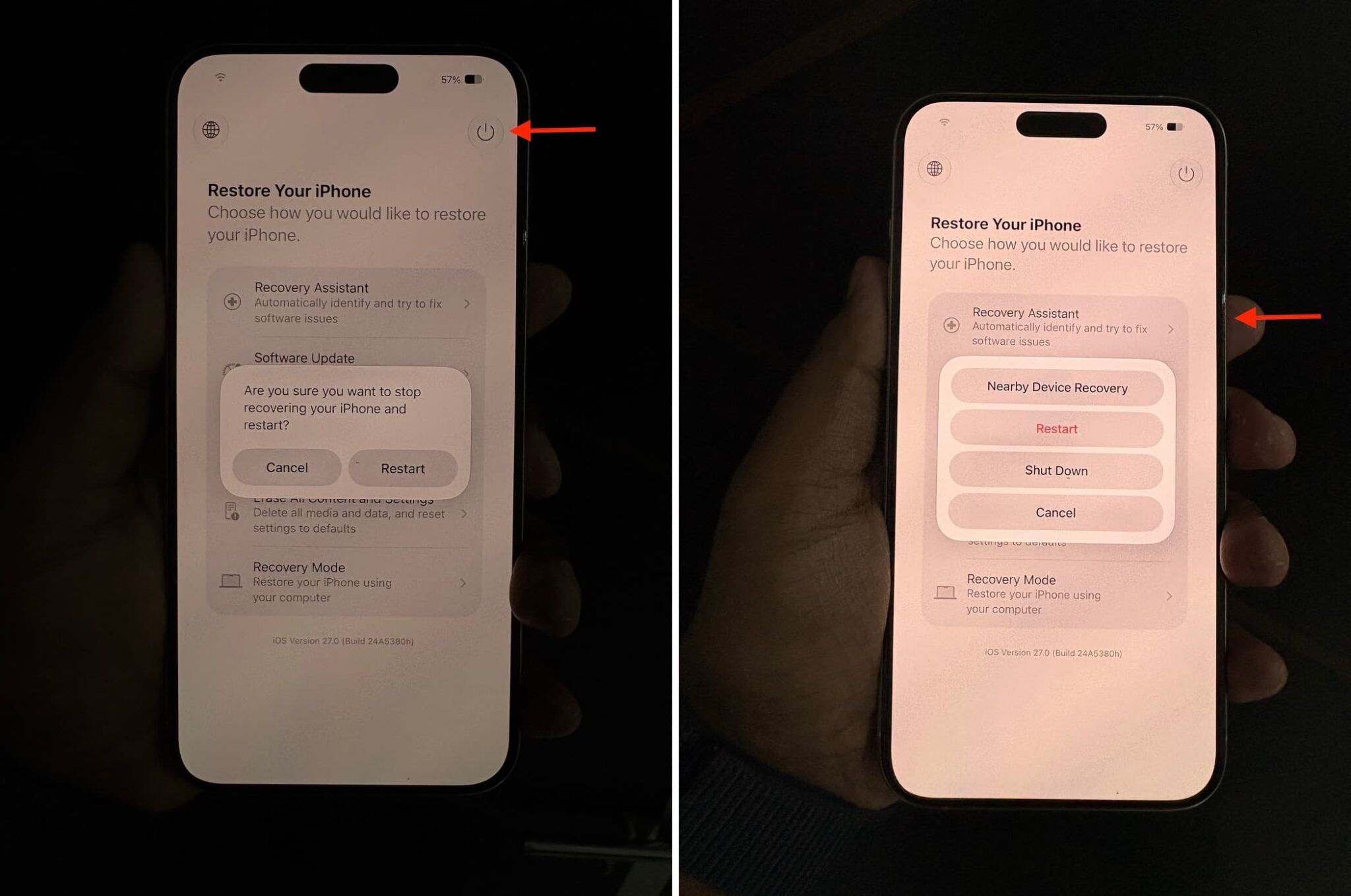 How to enter recovery restore screen on iPhone in iOS 27