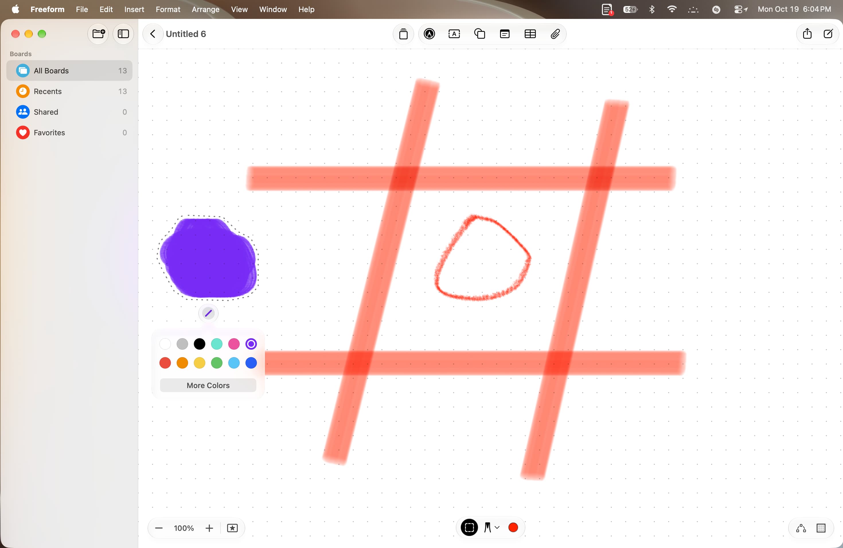 Changing color and location of selected drawing in Freeform on macOS 27