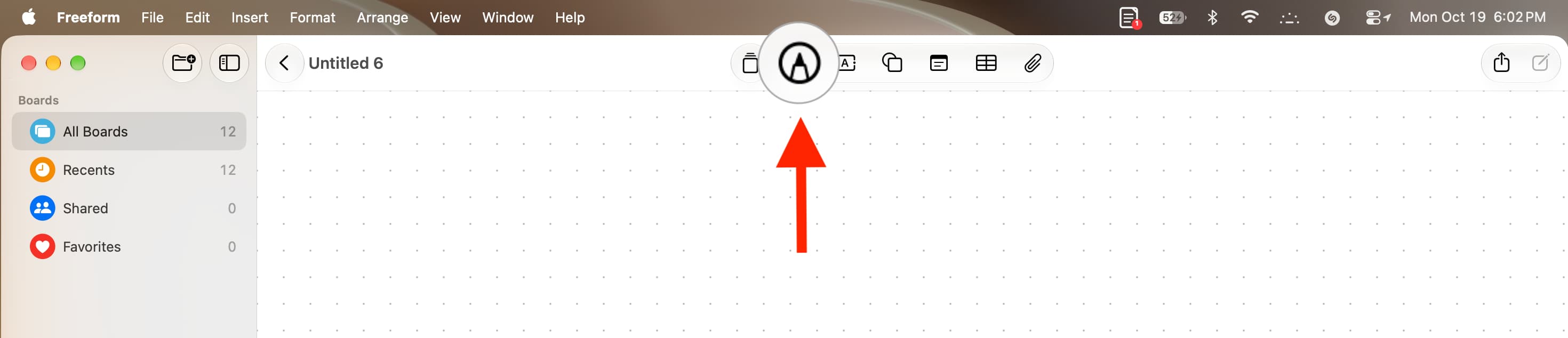 Drawing button in Freeform in macOS 27 Golden Gate