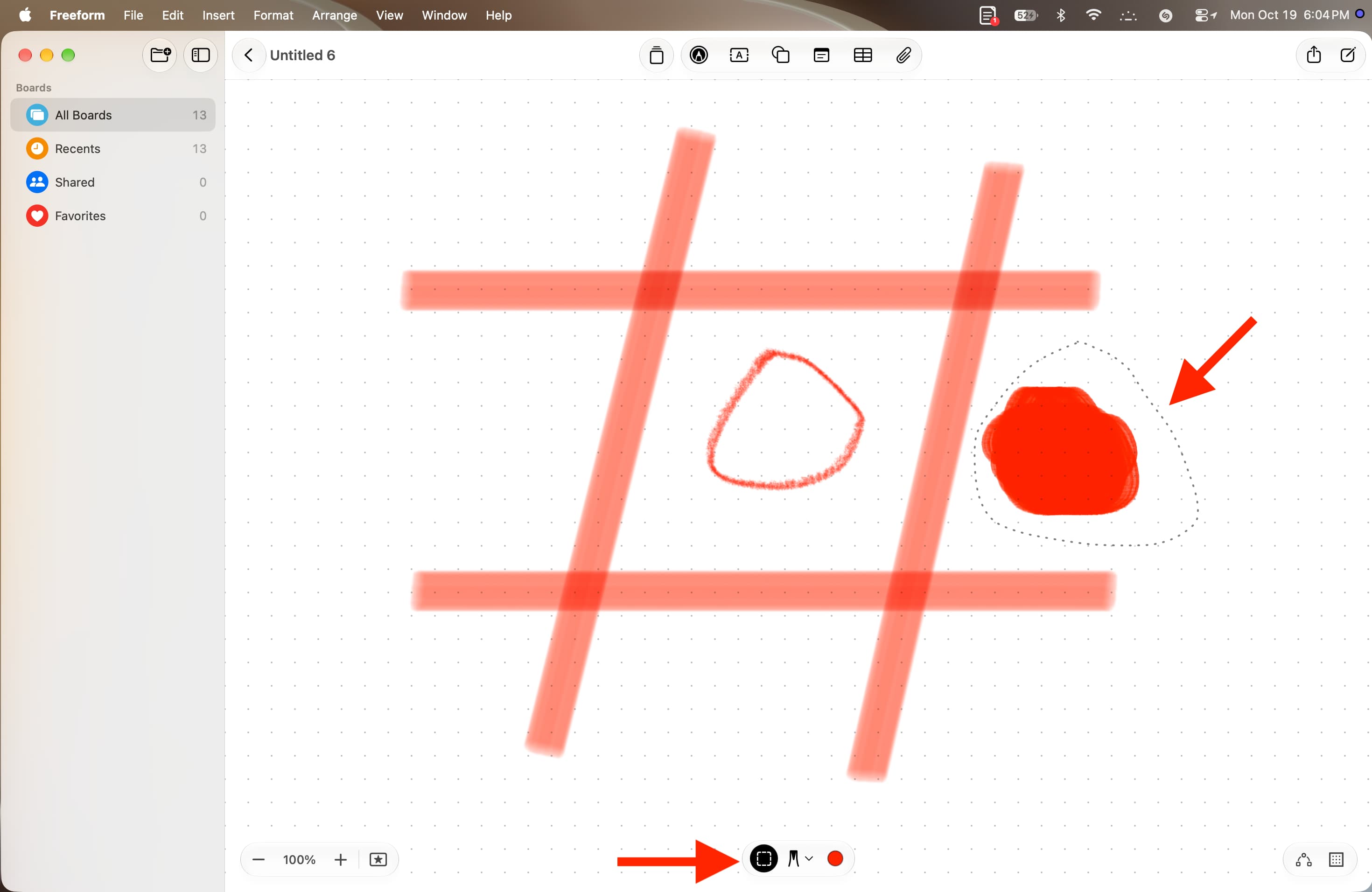 Selecting drawing in Freeform on macOS Golden Gate