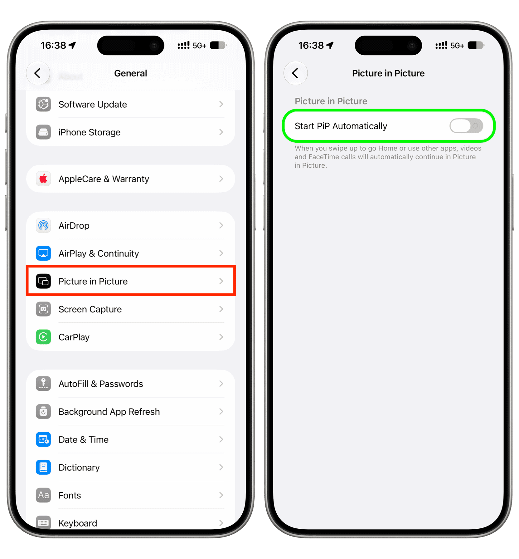Start PiP Automatically turned off in iPhone settings